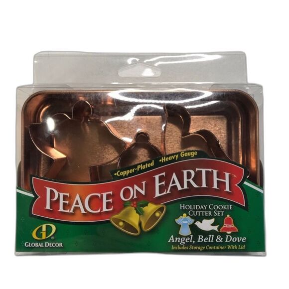 Global Decor Peace on Earth Copper-Plated Holiday Angel Bell Dove Cookie Cutters - Picture 1 of 4